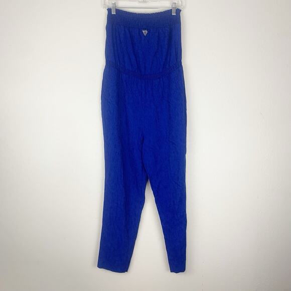 Bebe Jumpsuit Womens 4 Strapless Smocked Cut-out Pockets Lightweight Textured - Picture 1 of 10